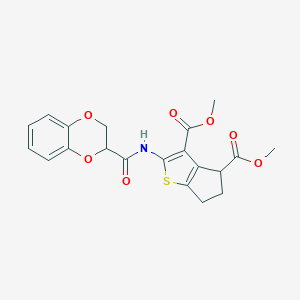 molecular formula C20H19NO7S B379812 dimethyl 2-[(2,3-dihydro-1,4-benzodioxin-2-ylcarbonyl)amino]-5,6-dihydro-4H-cyclopenta[b]thiophene-3,4-dicarboxylate CAS No. 302802-68-2