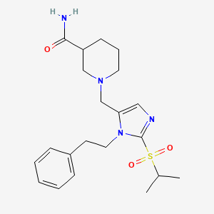 molecular formula C21H30N4O3S B3798134 1-{[2-(isopropylsulfonyl)-1-(2-phenylethyl)-1H-imidazol-5-yl]methyl}-3-piperidinecarboxamide 