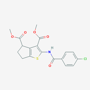 molecular formula C18H16ClNO5S B379815 dimethyl 2-[(4-chlorobenzoyl)amino]-5,6-dihydro-4H-cyclopenta[b]thiophene-3,4-dicarboxylate CAS No. 302577-40-8