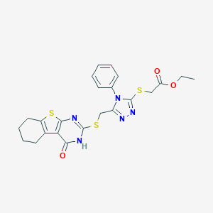 ethyl 2-[[5-[(4-oxo-5,6,7,8-tetrahydro-3H-[1]benzothiolo[2,3-d]pyrimidin-2-yl)sulfanylmethyl]-4-phenyl-1,2,4-triazol-3-yl]sulfanyl]acetate