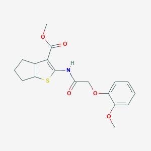 molecular formula C18H19NO5S B379825 methyl 2-{[(2-methoxyphenoxy)acetyl]amino}-5,6-dihydro-4H-cyclopenta[b]thiophene-3-carboxylate 