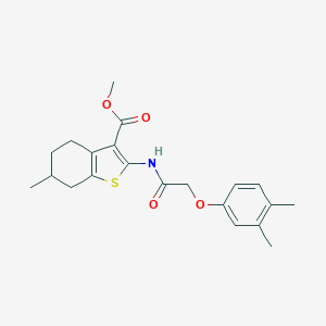 molecular formula C21H25NO4S B379830 Methyl 2-{[(3,4-dimethylphenoxy)acetyl]amino}-6-methyl-4,5,6,7-tetrahydro-1-benzothiophene-3-carboxylate 