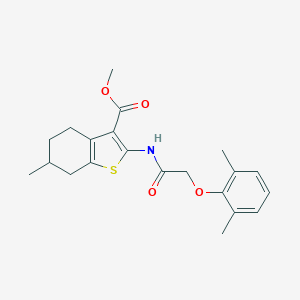 molecular formula C21H25NO4S B379838 Methyl 2-{[(2,6-dimethylphenoxy)acetyl]amino}-6-methyl-4,5,6,7-tetrahydro-1-benzothiophene-3-carboxylate 
