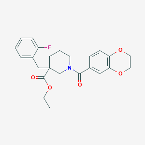 molecular formula C24H26FNO5 B3798403 ethyl 1-(2,3-dihydro-1,4-benzodioxin-6-ylcarbonyl)-3-(2-fluorobenzyl)-3-piperidinecarboxylate 