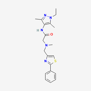 molecular formula C20H25N5OS B3798477 N-(1-ethyl-3,5-dimethyl-1H-pyrazol-4-yl)-2-{methyl[(2-phenyl-1,3-thiazol-4-yl)methyl]amino}acetamide 