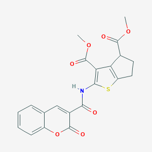 molecular formula C21H17NO7S B379848 dimethyl 2-[(2-oxochromene-3-carbonyl)amino]-5,6-dihydro-4H-cyclopenta[b]thiophene-3,4-dicarboxylate CAS No. 302802-67-1