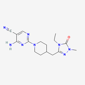 molecular formula C16H22N8O B3798494 4-amino-2-{4-[(4-ethyl-1-methyl-5-oxo-4,5-dihydro-1H-1,2,4-triazol-3-yl)methyl]piperidin-1-yl}pyrimidine-5-carbonitrile 