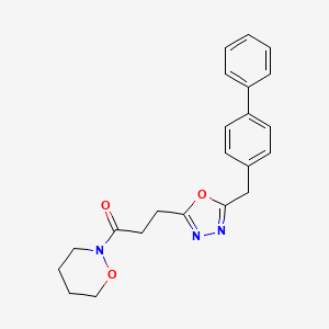 molecular formula C22H23N3O3 B3798505 1-(Oxazinan-2-yl)-3-[5-[(4-phenylphenyl)methyl]-1,3,4-oxadiazol-2-yl]propan-1-one 