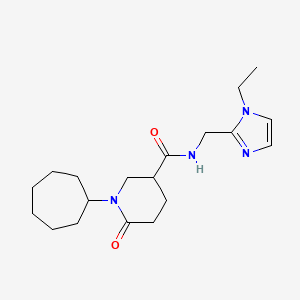 molecular formula C19H30N4O2 B3798532 1-cycloheptyl-N-[(1-ethyl-1H-imidazol-2-yl)methyl]-6-oxo-3-piperidinecarboxamide 