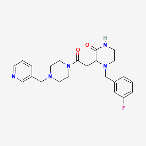 molecular formula C23H28FN5O2 B3798944 4-(3-fluorobenzyl)-3-{2-oxo-2-[4-(3-pyridinylmethyl)-1-piperazinyl]ethyl}-2-piperazinone 