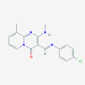 molecular formula C17H15ClN4O B379922 (E)-3-(((4-chlorophenyl)imino)methyl)-9-methyl-2-(methylamino)-4H-pyrido[1,2-a]pyrimidin-4-one CAS No. 391890-17-8