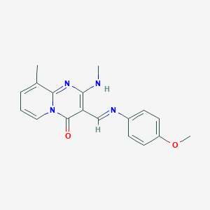 molecular formula C18H18N4O2 B379930 (E)-3-(((4-methoxyphenyl)imino)methyl)-9-methyl-2-(methylamino)-4H-pyrido[1,2-a]pyrimidin-4-one CAS No. 342596-97-8