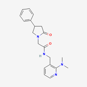 molecular formula C20H24N4O2 B3799330 N-{[2-(dimethylamino)-3-pyridinyl]methyl}-2-(2-oxo-4-phenyl-1-pyrrolidinyl)acetamide 