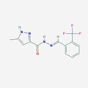 molecular formula C13H11F3N4O B379936 3-methyl-N'-{(1E)-[2-(trifluoromethyl)phenyl]methylene}-1H-pyrazole-5-carbohydrazide 