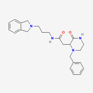 molecular formula C24H30N4O2 B3799362 2-(1-benzyl-3-oxopiperazin-2-yl)-N-[3-(1,3-dihydroisoindol-2-yl)propyl]acetamide 