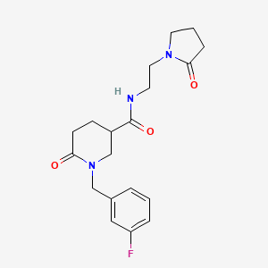 molecular formula C19H24FN3O3 B3799383 1-(3-fluorobenzyl)-6-oxo-N-[2-(2-oxo-1-pyrrolidinyl)ethyl]-3-piperidinecarboxamide 