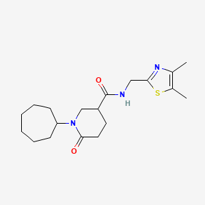 molecular formula C19H29N3O2S B3799390 1-cycloheptyl-N-[(4,5-dimethyl-1,3-thiazol-2-yl)methyl]-6-oxopiperidine-3-carboxamide 