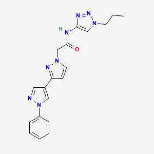 molecular formula C19H20N8O B3799415 2-[3-(1-phenylpyrazol-4-yl)pyrazol-1-yl]-N-(1-propyltriazol-4-yl)acetamide 