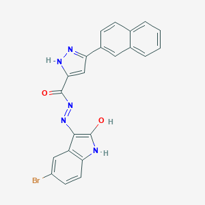 molecular formula C22H14BrN5O2 B379943 N'-(5-bromo-2-oxo-1,2-dihydro-3H-indol-3-ylidene)-3-(2-naphthyl)-1H-pyrazole-5-carbohydrazide CAS No. 306286-45-3