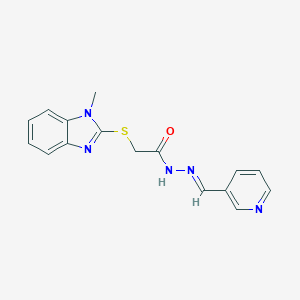 molecular formula C16H15N5OS B379946 2-[(1-methyl-1H-benzimidazol-2-yl)sulfanyl]-N'-(3-pyridinylmethylene)acetohydrazide CAS No. 307346-48-1
