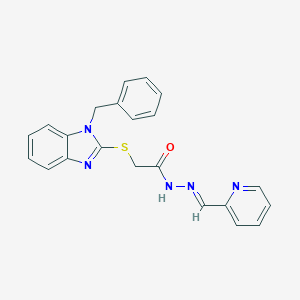 molecular formula C22H19N5OS B379948 2-[(1-benzyl-1H-benzimidazol-2-yl)sulfanyl]-N'-(2-pyridinylmethylene)acetohydrazide CAS No. 306951-34-8