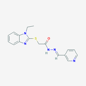 molecular formula C17H17N5OS B379959 2-(1-Ethylbenzimidazol-2-yl)sulfanyl-N-[(E)-pyridin-3-ylmethylideneamino]acetamide CAS No. 306953-10-6