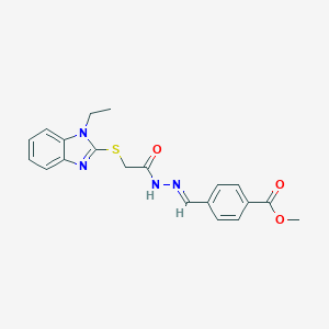 molecular formula C20H20N4O3S B379963 methyl 4-[(E)-({[(1-ethyl-1H-benzimidazol-2-yl)thio]acetyl}hydrazono)methyl]benzoate CAS No. 307347-15-5