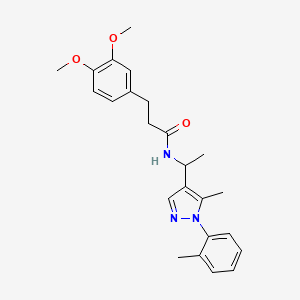 molecular formula C24H29N3O3 B3799744 3-(3,4-dimethoxyphenyl)-N-[1-[5-methyl-1-(2-methylphenyl)pyrazol-4-yl]ethyl]propanamide 