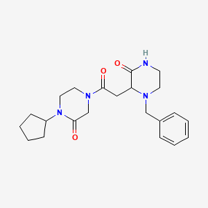 molecular formula C22H30N4O3 B3799809 4-[(1-benzyl-3-oxo-2-piperazinyl)acetyl]-1-cyclopentyl-2-piperazinone 