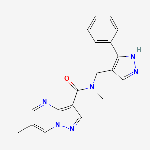 molecular formula C19H18N6O B3799857 N,6-dimethyl-N-[(5-phenyl-1H-pyrazol-4-yl)methyl]pyrazolo[1,5-a]pyrimidine-3-carboxamide 