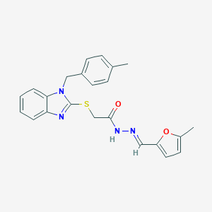 molecular formula C23H22N4O2S B380000 2-{[1-(4-methylbenzyl)-1H-benzimidazol-2-yl]sulfanyl}-N'-[(5-methyl-2-furyl)methylene]acetohydrazide 