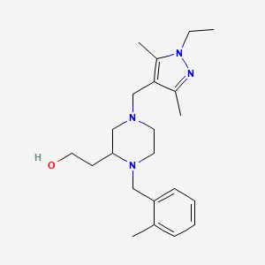 molecular formula C22H34N4O B3800000 2-[4-[(1-ethyl-3,5-dimethyl-1H-pyrazol-4-yl)methyl]-1-(2-methylbenzyl)-2-piperazinyl]ethanol 