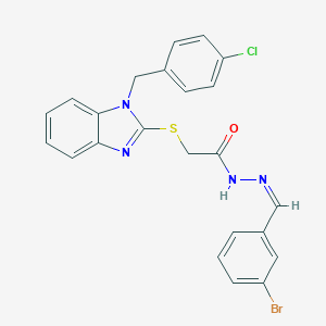 molecular formula C23H18BrClN4OS B380005 N'-(3-bromobenzylidene)-2-{[1-(4-chlorobenzyl)-1H-benzimidazol-2-yl]sulfanyl}acetohydrazide 