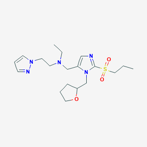 molecular formula C19H31N5O3S B3800057 N-ethyl-N-[[3-(oxolan-2-ylmethyl)-2-propylsulfonylimidazol-4-yl]methyl]-2-pyrazol-1-ylethanamine 