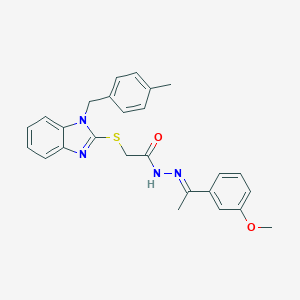 molecular formula C26H26N4O2S B380007 N'-[1-(3-methoxyphenyl)ethylidene]-2-{[1-(4-methylbenzyl)-1H-benzimidazol-2-yl]sulfanyl}acetohydrazide 