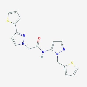 N-[2-(thiophen-2-ylmethyl)pyrazol-3-yl]-2-(3-thiophen-2-ylpyrazol-1-yl)acetamide