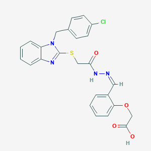 molecular formula C25H21ClN4O4S B380013 (2-{(Z)-[({[1-(4-chlorobenzyl)-1H-benzimidazol-2-yl]thio}acetyl)hydrazono]methyl}phenoxy)acetic acid 