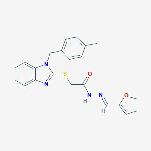 molecular formula C22H20N4O2S B380015 N'-(2-furylmethylene)-2-{[1-(4-methylbenzyl)-1H-benzimidazol-2-yl]sulfanyl}acetohydrazide 
