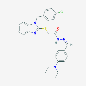 molecular formula C27H28ClN5OS B380020 2-{[1-(4-chlorobenzyl)-1H-benzimidazol-2-yl]sulfanyl}-N'-[4-(diethylamino)benzylidene]acetohydrazide 