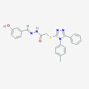 N-[(E)-(3-hydroxyphenyl)methylideneamino]-2-[[4-(4-methylphenyl)-5-phenyl-1,2,4-triazol-3-yl]sulfanyl]acetamide