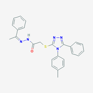 molecular formula C25H23N5OS B380030 2-{[4-(4-methylphenyl)-5-phenyl-4H-1,2,4-triazol-3-yl]sulfanyl}-N'-(1-phenylethylidene)acetohydrazide 