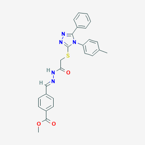 molecular formula C26H23N5O3S B380037 methyl 4-[(E)-[[2-[[4-(4-methylphenyl)-5-phenyl-1,2,4-triazol-3-yl]sulfanyl]acetyl]hydrazinylidene]methyl]benzoate CAS No. 314071-62-0