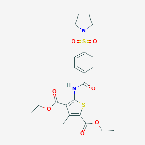 molecular formula C22H26N2O7S2 B380041 3-甲基-5-(4-(吡咯烷-1-磺酰基)苯甲酰胺)噻吩-2,4-二甲酸二乙酯 CAS No. 325694-41-5