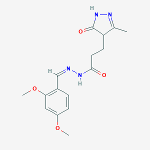 molecular formula C16H20N4O4 B380042 N'-(2,4-dimethoxybenzylidene)-3-(3-methyl-5-oxo-4,5-dihydro-1H-pyrazol-4-yl)propanohydrazide 