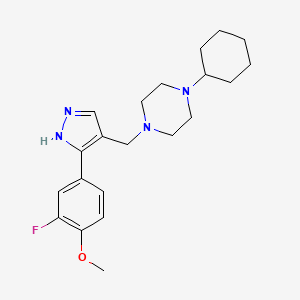 molecular formula C21H29FN4O B3800477 1-cyclohexyl-4-{[3-(3-fluoro-4-methoxyphenyl)-1H-pyrazol-4-yl]methyl}piperazine 