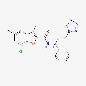 molecular formula C22H21ClN4O2 B3800513 7-chloro-3,5-dimethyl-N-[1-phenyl-3-(1H-1,2,4-triazol-1-yl)propyl]-1-benzofuran-2-carboxamide 