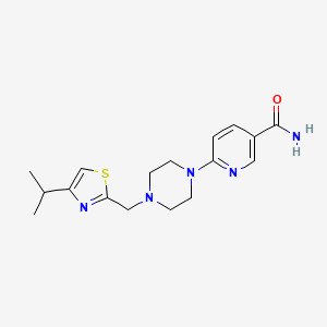 molecular formula C17H23N5OS B3800524 6-{4-[(4-isopropyl-1,3-thiazol-2-yl)methyl]piperazin-1-yl}nicotinamide 