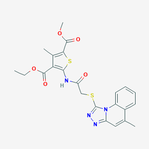 molecular formula C23H22N4O5S2 B380062 4-O-ethyl 2-O-methyl 3-methyl-5-[[2-[(5-methyl-[1,2,4]triazolo[4,3-a]quinolin-1-yl)sulfanyl]acetyl]amino]thiophene-2,4-dicarboxylate CAS No. 342778-69-2
