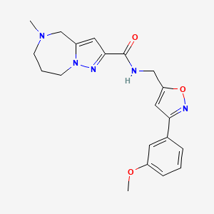 molecular formula C20H23N5O3 B3800679 N-{[3-(3-methoxyphenyl)isoxazol-5-yl]methyl}-5-methyl-5,6,7,8-tetrahydro-4H-pyrazolo[1,5-a][1,4]diazepine-2-carboxamide 