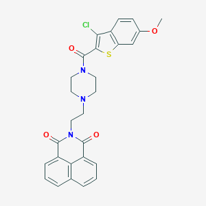 molecular formula C28H24ClN3O4S B380070 2-(2-{4-[(3-chloro-6-methoxy-1-benzothien-2-yl)carbonyl]-1-piperazinyl}ethyl)-1H-benzo[de]isoquinoline-1,3(2H)-dione 